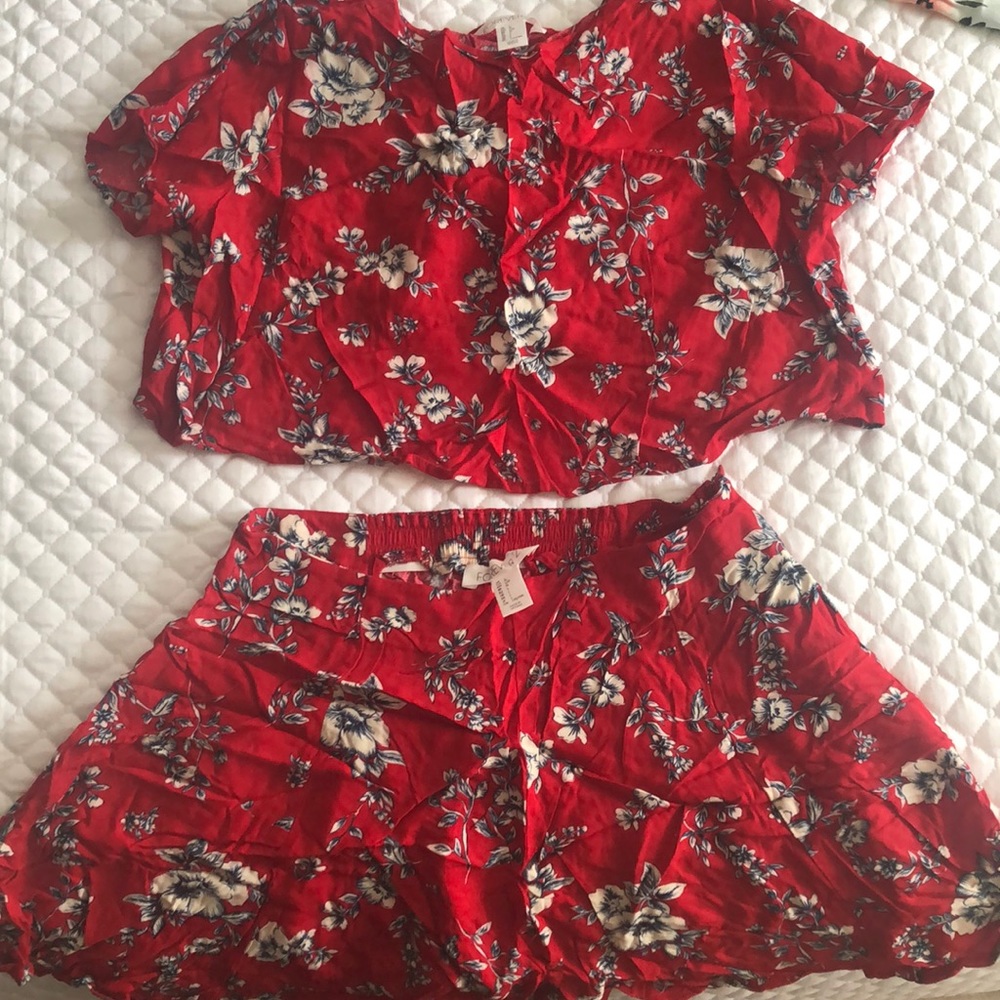 Crop top shirt and skirt set
